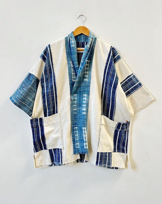 Super rare indigo & ivory patched indigo jacket