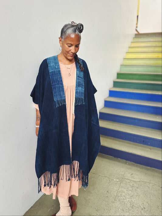 Patched Indigo Duster Vest