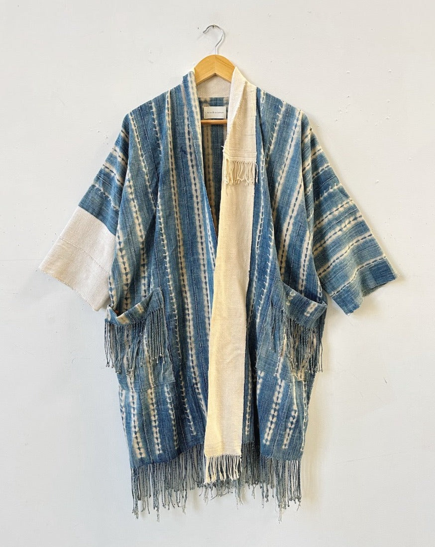 Wabi Sabi Shibori & Ivory Tassel Coat