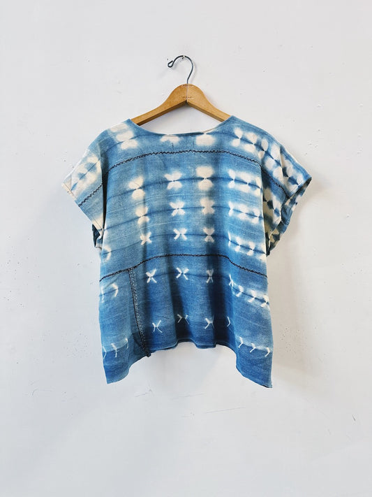 Distressed shibori Indigo box top