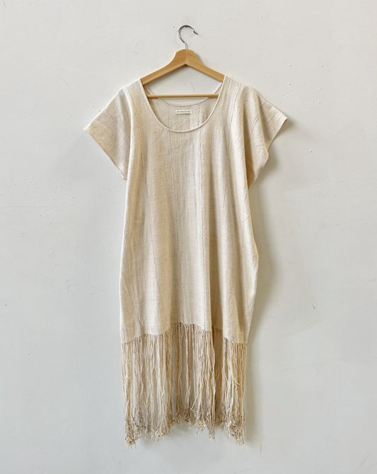 Ivory Tassel Scoop Neck Dress