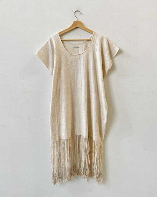 Ivory Tassel Scoop Neck Dress