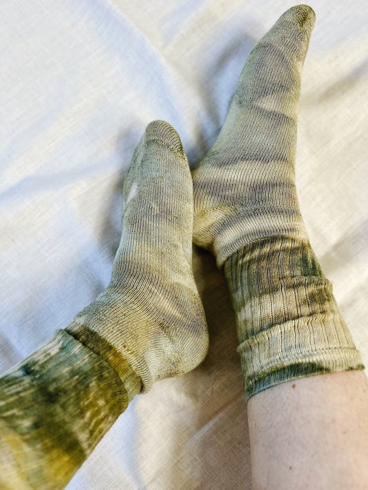 Hand Dyed Organic Cotton Crew Socks - Lichen