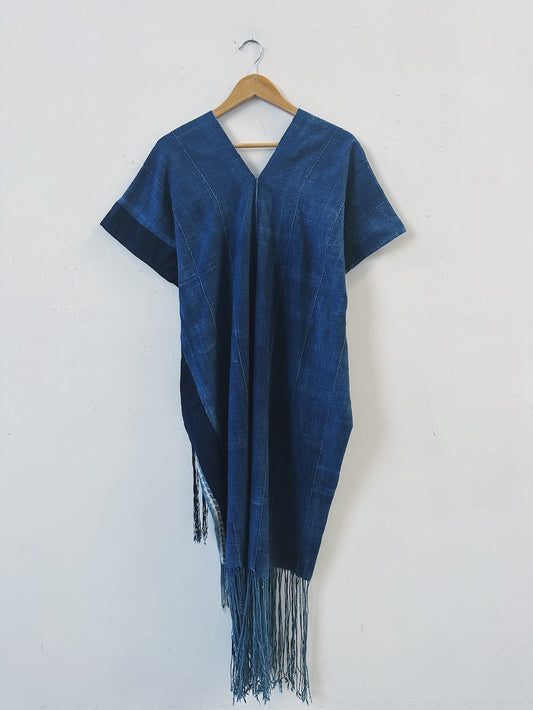 Patched Indigo Tassel Dress