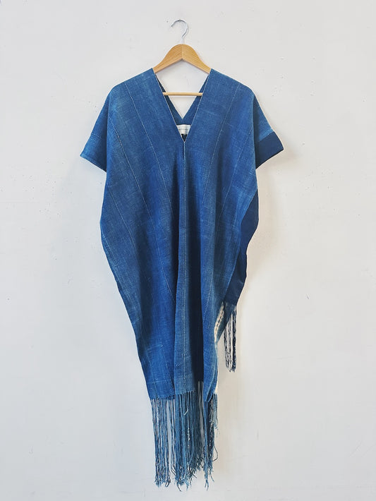 Patched Indigo Tassel Dress