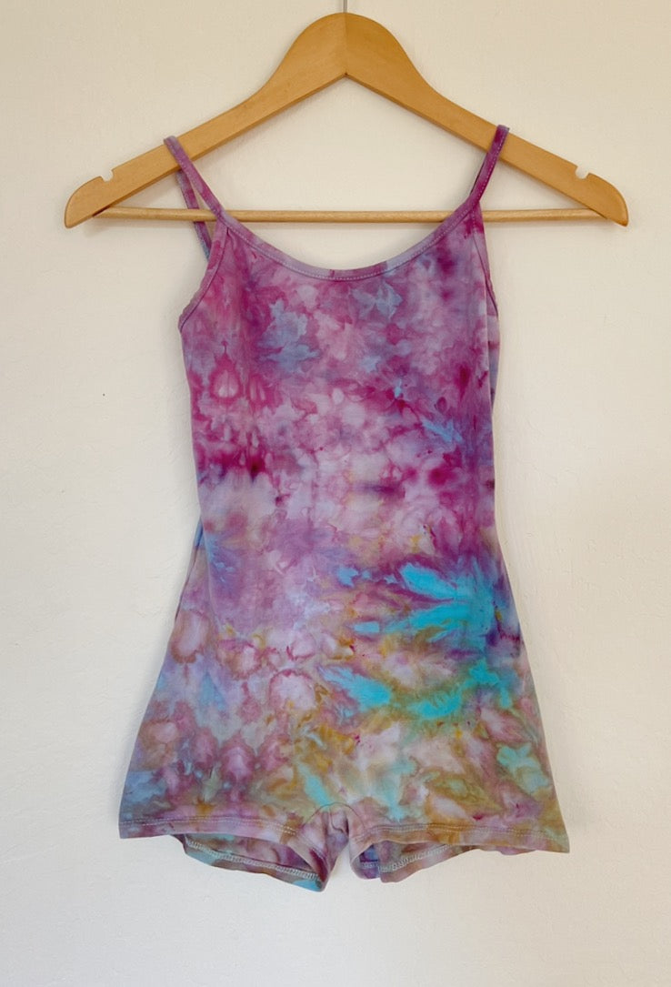 Purple and turquoise tie dye romper