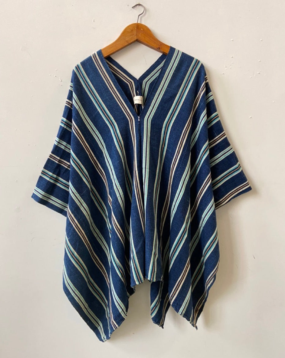 Vibe Stripe Indigo Poncho – Mira Blackman